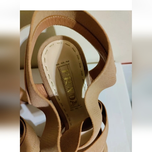 PRADA Women’s Nude/Beige Elastic Suede High Heels Sandals 36.5, 6.5. - Picture 10 of 10